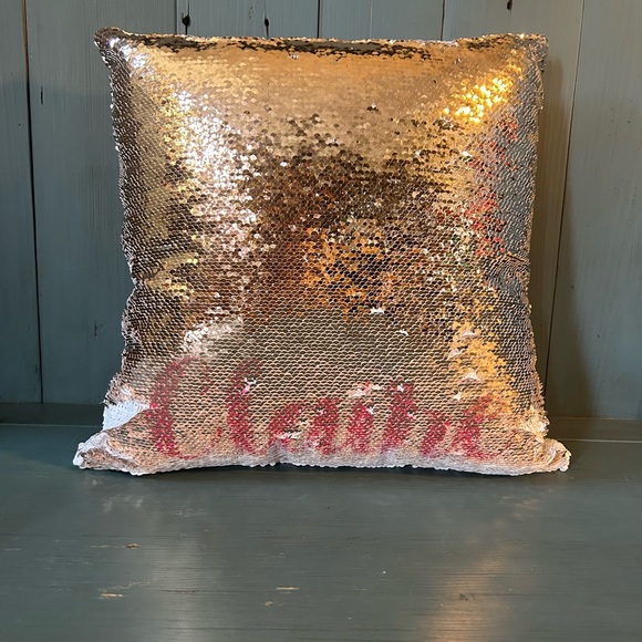 Under The Sea Mermaid 2 Sided Sequin “Claire” Pillow (Gold/Blush Pink) 14x14 - Picture 5 of 7